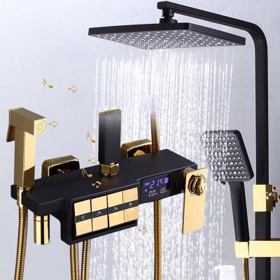 China With Slide Bar Design Piano Newly Shower Set Memory Gold Home And Hotel Thermostatic Brass Black Shower Faucet System for sale