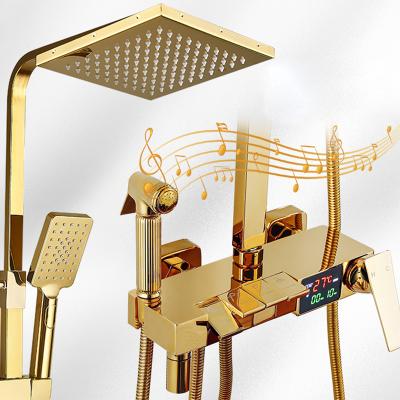 China With Slide Bar Piano Push Button Design Bathroom Shower Sets Gold Brass Digital Faucet Wall Mounted Mixer for sale