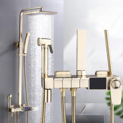 China With Slide Bar Constant Temperature Digital Bathroom Shower Brass Shower Faucet Set Gold Brushed Tub And Shower Set for sale