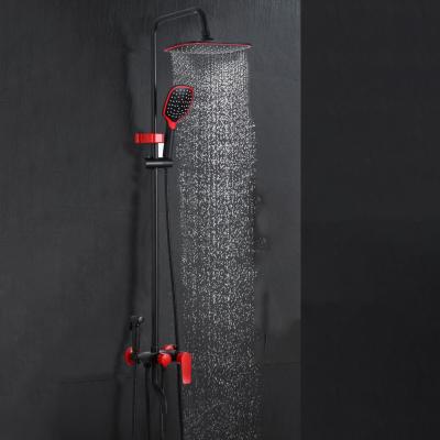 China Red Sliding Bar Bathroooom Shower Being Set With Shower Head Brass Red Black Red Rainfall ABS Quality Mixer Taps Bathroom Shower System for sale