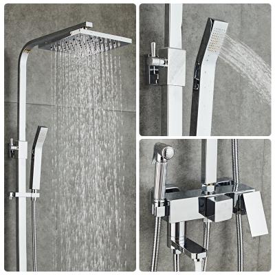 China With Slide Bar Wall Mount Rainfall Shower Faucet Set Chrome Bathroom Four Way Hot And Cold Mixer Faucet Shower System for sale