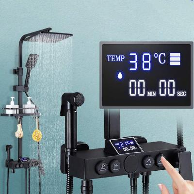 China With European Digital Led Slide Bar Temperature Screen Bathroom Shower Set Solid Brass Shower Faucet No Need Electricity for sale