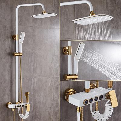 China With White Gold Four Function Shower System Bathroom Slide Bar Hot And Cold Shower Sets Brass Shower Faucet for sale