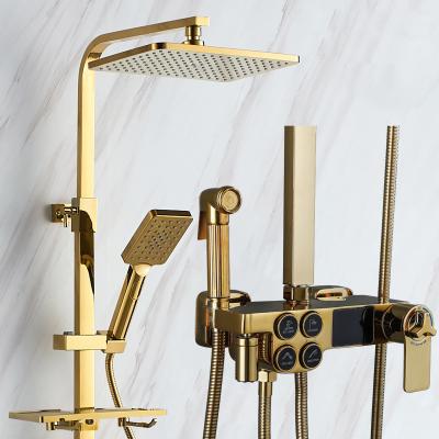 China With Luxury Wall Mounted Rainfall Shower Head ABS Digital Shower Sets Bathroom Digital Slide Bar Thermostatic Shower Faucet With Brass Bidet for sale