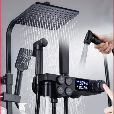 China With Sliding Bar Bathroom Shower Faucet Luxury Rain Shower Set Wall Mounted Black Rain Shower Set Digital for sale