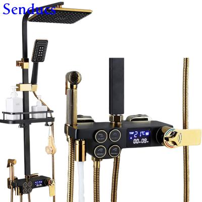 China With Sliding Bar White Thermostatic Shower Set SDSN Quality Brass Digital Bathroom Shower System Faucets Rainfall Top Head Digital Shower Set for sale