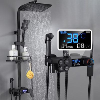 China With Sliding Bar Bathroom Shower Set Quality Bathroom Mixer Tap ABS Rainfall Shower Top Copper Bidet Digital Brass Thermostatic Shower Set for sale