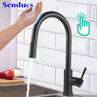 China Hot Touch Snesor Kitchen Faucets Cold Water Taps Matte Black Pull Out Kitchen Mixer Tap Sense Taps Smart Touch Kitchen Faucet for sale