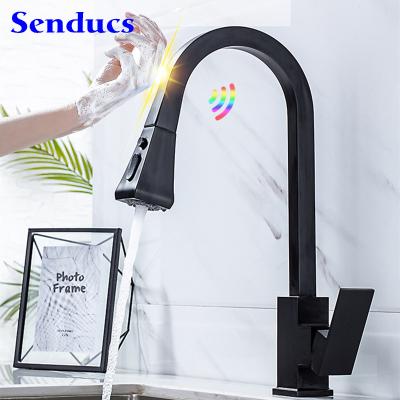 China Square Sense Faucets Touch Kitchen Mixer Tap Senducs Quality Brass Pull Out Kitchen Faucets Touch Kitchen Smart Mixer Tap for sale