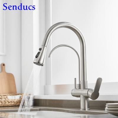 China Electric Faucets Pull Out Kitchen Faucets Luxury Brushed Nickel Pull Out Kitchen Mixer Tap Quality Brass Hot Cold Mixer Tap for sale