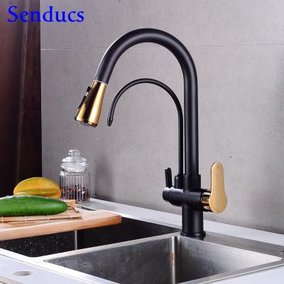 China Electric Faucets Filter To Pull Out Kitchen Faucets Pure Drinking Water Faucet Filter Kitchen Sink Faucets Senducs Luxury Brass Hot Cold Gold for sale