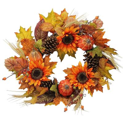 China Indoor and indoor outdoor use artificial silk sunflower pumpkin pine cone harvest holiday garland for sale