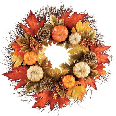 China Rustic Indoor and Covered Outdoor Use Pumpkin and Pine Cone Harvest Holiday Garland for sale