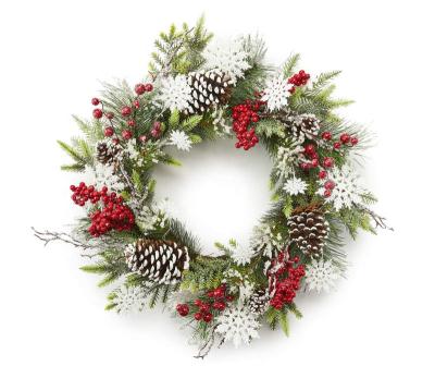 China Christamas Factory Supply Sale Christmas PE Red Berry Snowflake Front Door Wreath Whole Wreath for sale