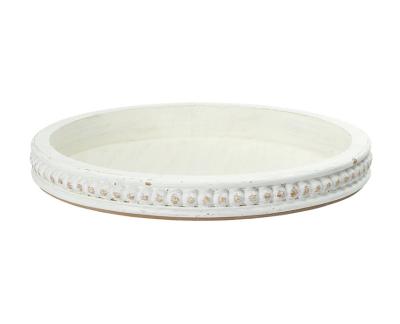 China Hot Sale Handmade Carved Tray Wood Beaded Edge Tray Decorative Round Serving Tray for sale