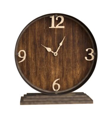 China Eco - Friendly Brown Metal And Wood Table Clock Decor Home Decorative Clock for sale