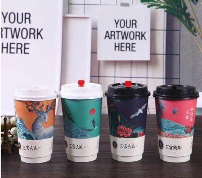 China KP129 Eco Paper Coffee Cup Disposable Hot Disposable Double Wall Disposable Double Wall Logo Craft All 8oz 12oz 16oz Gsm Style Time Packaging for sale