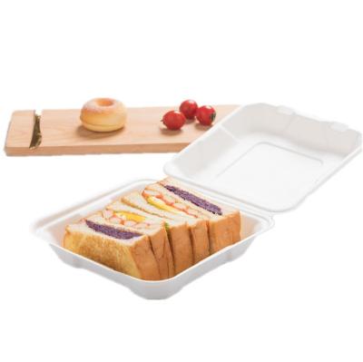 China water & HB032 450ml 480ml Customizable Biodegradable Oil Resistance 6 Inch Sugarcane Bagasse Paper Hamburger Packaging Box for sale