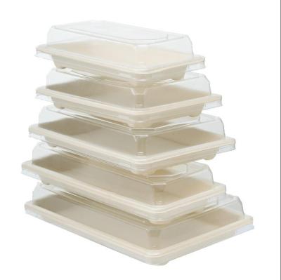 China water & SSB132 oil resistance bagasse sushi packaging tray with PET lid sugarcane sushi tray for sale