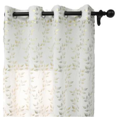 China Blackout Cross Finished Small White Tan Leaf Bedroom Light Penetration Living Room Curtain for sale