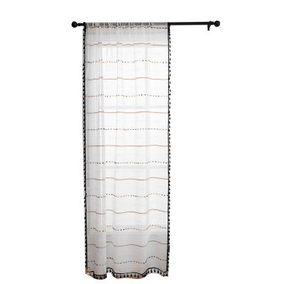 China Gauze Tassel American Small Window Blackout Products Border Geometric White Window Living Room Floor Length Curtain for sale