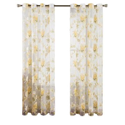 China Beautiful Blackout Rose Gauze Bedroom Finished Screen Size Wholesale Home Living Room Curtain for sale