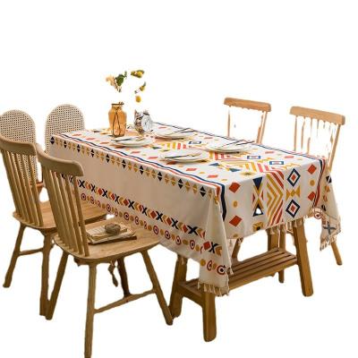 China Tablecloth Waterproof Bohemian Cotton Canvas Washable Geometric Pattern Printed Tablecloth One Piece Hair Fabric Border Art for sale