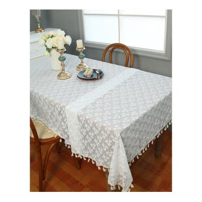 China Nordic White Waterproof Nightstand Sofa Refrigerator Dust Cover Towel Lace Tablecloth Vintage Crochet Flower Tablecloth Tea Table Cushion for sale