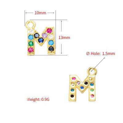 China Fashion Wholesale 14k Gold Filled Jewelry Letter Alphabet Charms Brass Cubic Zircon Charms Micro Pave CZ Charm Beads For Jewelry Making for sale