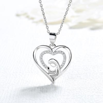 China FASHIONABLE Parent-child European ladies mother's heart-shaped manufacturer simple 925 Sterling Silver pendant necklace and American style for sale