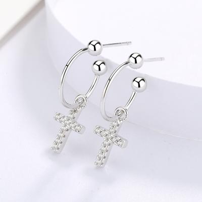 China New 925 Sterling Silver Ear Hook Cross Vintage Earrings Fashion Women's Sterling Silver Earrings Accessories Jewelry for sale