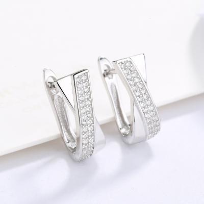 China New Vintage Zircon S925 Silver Cross U-shaped Earrings Fashion Temperament White Gold Stud Earrings Wholesale for sale