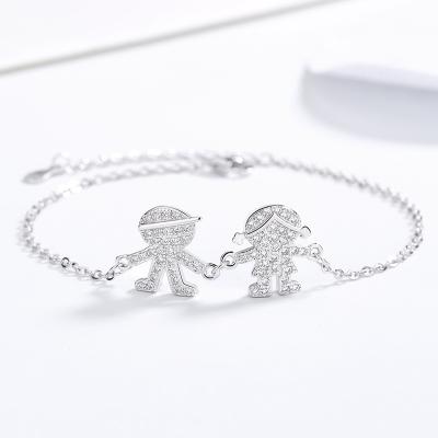 China TRENDY Couples Inlaid Boys And Girls Silver Bracelets Personality Inlaid Sterling Silver Charm Bracelets With Custom for sale