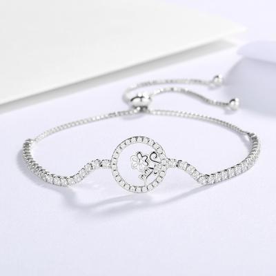 China Simple Silver Rhinestone Sterling Silver Chain Bangle Bracelet for Women's Adjustable Rhinestone Retractable FASHIONABLE for sale