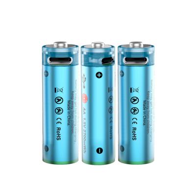 China 1000 Charging Times 1.5V 2700mWh Type C Charging Li Ion Battery USB Rechargeable Lithium AA Battery for sale