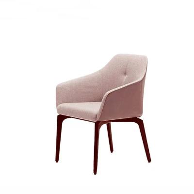 China Modern Cost-effective Scandinavian Light Luxury Hotel Cafe Leisure Reception Bargain Dining Solid Wood Fabric Armrest Chair for sale