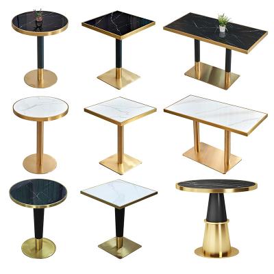 China Contemporary Detachable Stone Top Dining Pedestal Marble Caffe Coffee Table Gold Brass Metal Legs Dining Table Base With Desk for sale