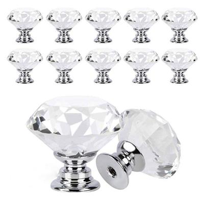 China Contemporary Gold Silver Kitchen Handles Crystal Diamond Kitchen Cabinet Handles Acrylic Glass Plastic Cabinet Knob Ball Handles With Diamond for sale