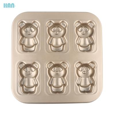 China New Sustainable Style Carbon Steel Mold 6 Cup Cartoon Shape Bun Cake Mold Baking Tray Pan for sale