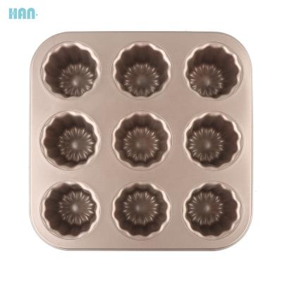 China Good Quality Viable 9 Cup Non Stick Carbon Steel Cupcake Mold Cake Mold Muffin Pan Baking Tray for sale