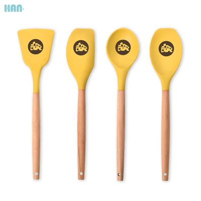 China 2021 Sustainable Wooden Handles New Custom Model 4 Pcs Silicone Kitchen Tool Kit Cooking Utensils Set for sale