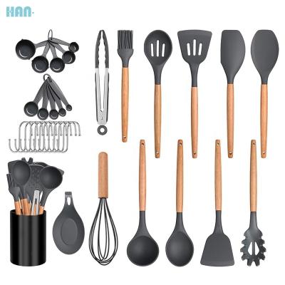 China Wholesale Good Quality Viable Silicone Kitchen Cookware Set With Wooden Handle Nonstick Cookware Kitchenware for sale