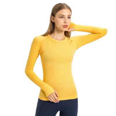 China Slim Naked Soft Running Sportswear Fashion Round Neck Yoga Suit Long Sleeve Breathable Lightweight Breathable Fitness Running Tops for sale