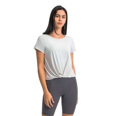 China New Design Breathable Yoga Tops Fashion Simple Pleated Fitness Shorts Sleeve Crop Top for sale