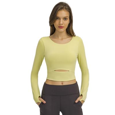 China New Breathable Half Length Long Sleeve Round Neck Yoga Wear With Padded Elastic Tight Running Fitness Top for sale