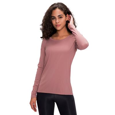 China 2021 Hot Selling Women's High Elasticity Seamless Yoga Quick Drying Women's Yoga Shirt Long Sleeve Crop Tops Breathable Classic Long Sleeve Shirt for sale