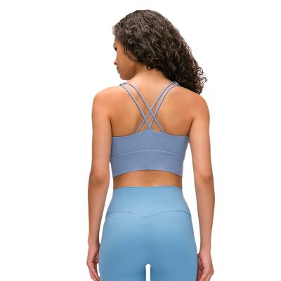 China New Breathable Quick Dry Women Plus Size Gym Crop Tops Compression Sports Underwear Double Shoulder Fitness Yoga Bra With Logo for sale