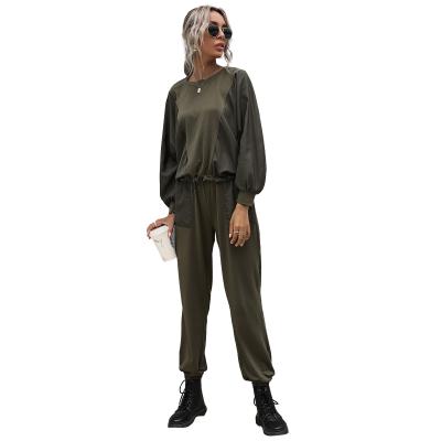 China 2021 European and American fall straight shoulder solid color bat long-sleeved suit T-shirt female two-piece stitching for sale