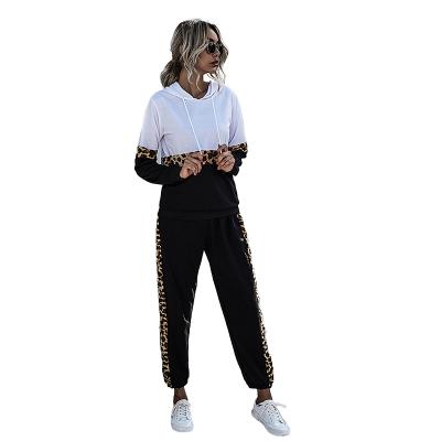 China Maintain hot 2021 autumn European and American leopard print leisure sports sweater suit women fashion two-piece suit for sale