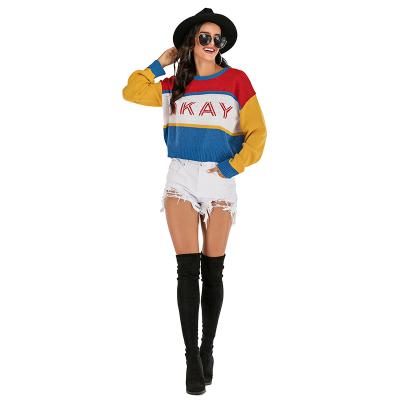 China Keep the new 2021 autumn hot European and American CSI wind trend letter round neck basing knitted sweater women for sale